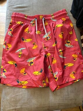 Old Navy Red Swim Shorts with Yellow Surf Print
